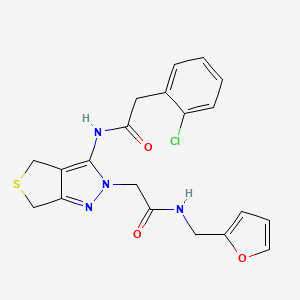 molecular formula C20H19ClN4O3S B2662533 2-(2-chlorophenyl)-N-(2-(2-((furan-2-ylmethyl)amino)-2-oxoethyl)-4,6-dihydro-2H-thieno[3,4-c]pyrazol-3-yl)acetamide CAS No. 1105247-62-8