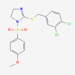 molecular formula C17H16Cl2N2O3S2 B2662537 2-[(3,4-Dichlorophenyl)methylsulfanyl]-1-(4-methoxyphenyl)sulfonyl-4,5-dihydroimidazole CAS No. 868218-43-3