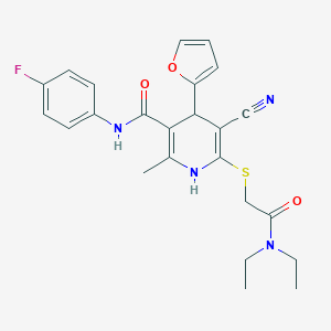 molecular formula C24H25FN4O3S B266256 5-cyano-6-{[2-(diethylamino)-2-oxoethyl]sulfanyl}-N-(4-fluorophenyl)-4-(2-furyl)-2-methyl-1,4-dihydro-3-pyridinecarboxamide 
