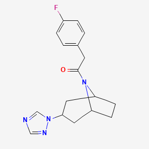 molecular formula C17H19FN4O B2662561 1-((1R,5S)-3-(1H-1,2,4-triazol-1-yl)-8-azabicyclo[3.2.1]octan-8-yl)-2-(4-fluorophenyl)ethan-1-one CAS No. 2178771-08-7