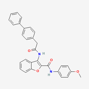 molecular formula C30H24N2O4 B2662562 3-(2-([1,1'-biphenyl]-4-yl)acetamido)-N-(4-methoxyphenyl)benzofuran-2-carboxamide CAS No. 887874-30-8
