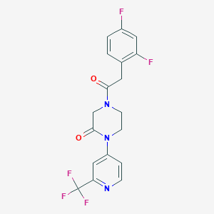 molecular formula C18H14F5N3O2 B2662563 4-[2-(2,4-Difluorophenyl)acetyl]-1-[2-(trifluoromethyl)pyridin-4-yl]piperazin-2-one CAS No. 2380083-92-9