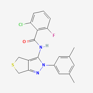 molecular formula C20H17ClFN3OS B2662596 2-chloro-N-[2-(3,5-dimethylphenyl)-4,6-dihydrothieno[3,4-c]pyrazol-3-yl]-6-fluorobenzamide CAS No. 396721-52-1