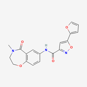 molecular formula C18H15N3O5 B2662605 5-(furan-2-yl)-N-(4-methyl-5-oxo-2,3,4,5-tetrahydrobenzo[f][1,4]oxazepin-7-yl)isoxazole-3-carboxamide CAS No. 1251691-42-5