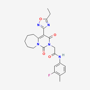 molecular formula C22H24FN5O4 B2662607 2-[4-(5-乙基-1,2,4-噁二唑-3-基)-1,3-二氧代-3,5,6,7,8,9-六氢吡咪啶并[1,6-a]噁二唑-2(1H)-基]-N-(3-氟-4-甲基苯基)乙酰胺 CAS No. 1775353-92-8