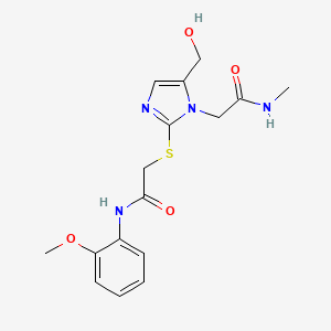 molecular formula C16H20N4O4S B2662650 2-[5-(羟甲基)-2-({2-[(2-甲氧基苯基)氨基]-2-氧乙基硫基)-1H-咪唑-1-基]-N-甲基乙酰胺 CAS No. 923164-96-9