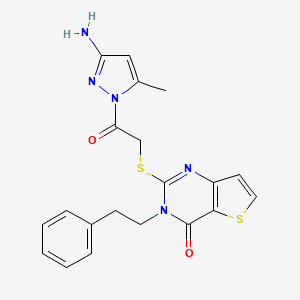 2-{[2-(3-amino-5-methyl-1H-pyrazol-1-yl)-2-oxoethyl]sulfanyl}-3-(2-phenylethyl)-3H,4H-thieno[3,2-d]pyrimidin-4-one