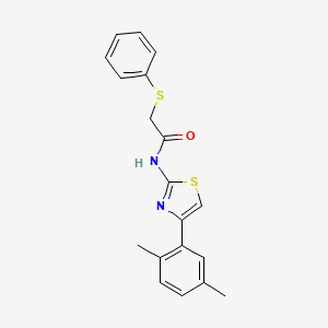 molecular formula C19H18N2OS2 B2662682 N-(4-(2,5-二甲基苯基)噻唑-2-基)-2-(苯硫基)乙酰胺 CAS No. 895482-33-4