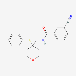 molecular formula C20H20N2O2S B2662700 3-氰基-N-((4-(苯基硫)四氢-2H-吡喃-4-基)甲基)苯甲酰胺 CAS No. 1797726-82-9