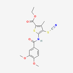 molecular formula C18H18N2O5S2 B2662731 乙酸5-(3,4-二甲氧基苯甲酰胺基)-3-甲基-4-硫氰酸基噻吩-2-羧酸酯 CAS No. 681159-56-8