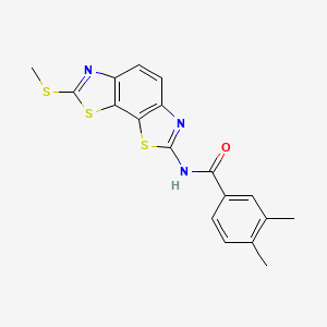 molecular formula C18H15N3OS3 B2662753 3,4-dimethyl-N-(2-methylsulfanyl-[1,3]thiazolo[4,5-g][1,3]benzothiazol-7-yl)benzamide CAS No. 477503-56-3