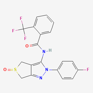 molecular formula C19H13F4N3O2S B2662767 N-(2-(4-fluorophenyl)-5-oxido-4,6-dihydro-2H-thieno[3,4-c]pyrazol-3-yl)-2-(trifluoromethyl)benzamide CAS No. 1020247-28-2