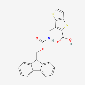 molecular formula C23H17NO4S2 B2662768 6-[(9H-Fluoren-9-ylmethoxycarbonylamino)methyl]thieno[3,2-b]thiophene-5-carboxylic acid CAS No. 2137770-08-0