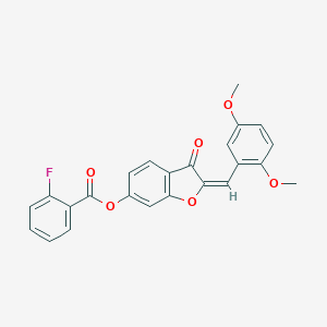 molecular formula C24H17FO6 B266278 2-(2,5-Dimethoxybenzylidene)-3-oxo-2,3-dihydro-1-benzofuran-6-yl 2-fluorobenzoate 