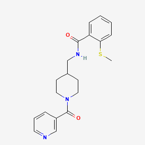 molecular formula C20H23N3O2S B2662796 2-(methylthio)-N-((1-nicotinoylpiperidin-4-yl)methyl)benzamide CAS No. 1396760-44-3