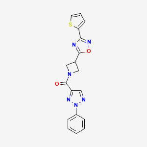 molecular formula C18H14N6O2S B2662832 (2-phenyl-2H-1,2,3-triazol-4-yl)(3-(3-(thiophen-2-yl)-1,2,4-oxadiazol-5-yl)azetidin-1-yl)methanone CAS No. 1327631-78-6