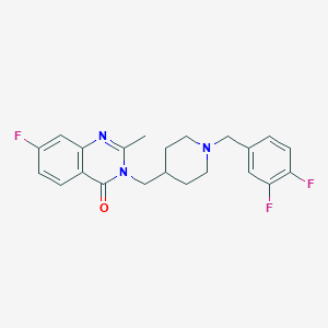 molecular formula C22H22F3N3O B2662834 3-[[1-[(3,4-Difluorophenyl)methyl]piperidin-4-yl]methyl]-7-fluoro-2-methylquinazolin-4-one CAS No. 2415541-46-5