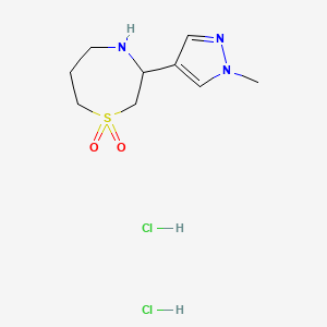 molecular formula C9H17Cl2N3O2S B2662837 3-(1-Methyl-1H-pyrazol-4-yl)-1,4-thiazepane 1,1-dioxide dihydrochloride CAS No. 2126178-00-3