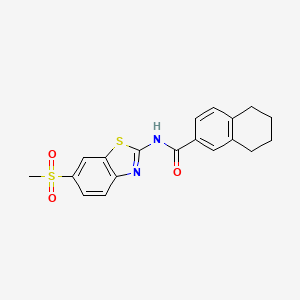 molecular formula C19H18N2O3S2 B2662838 N-(6-(methylsulfonyl)benzo[d]thiazol-2-yl)-5,6,7,8-tetrahydronaphthalene-2-carboxamide CAS No. 681170-53-6