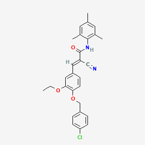 (E)-3-[4-[(4-chlorophenyl)methoxy]-3-ethoxyphenyl]-2-cyano-N-(2,4,6-trimethylphenyl)prop-2-enamide