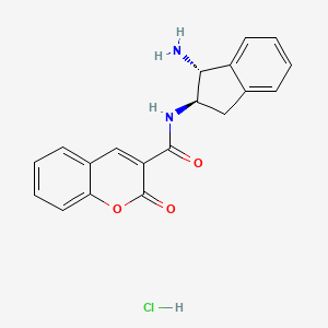 molecular formula C19H17ClN2O3 B2662844 N-[(1R,2R)-1-Amino-2,3-dihydro-1H-inden-2-yl]-2-oxochromene-3-carboxamide;hydrochloride CAS No. 2418595-74-9