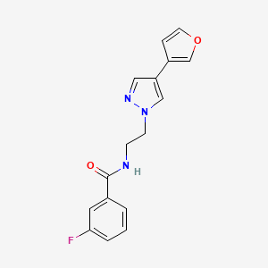 molecular formula C16H14FN3O2 B2662849 3-fluoro-N-(2-(4-(furan-3-yl)-1H-pyrazol-1-yl)ethyl)benzamide CAS No. 2034418-26-1