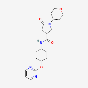 molecular formula C20H28N4O4 B2662856 5-oxo-N-((1r,4r)-4-(pyrimidin-2-yloxy)cyclohexyl)-1-(tetrahydro-2H-pyran-4-yl)pyrrolidine-3-carboxamide CAS No. 2034194-73-3