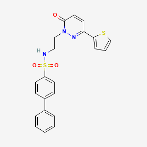 molecular formula C22H19N3O3S2 B2662857 N-(2-(6-氧代-3-(噻吩-2-基)吡啶并[1(6H)]基)乙基)-[1,1'-联苯]-4-磺酰胺 CAS No. 946265-08-3