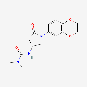 molecular formula C15H19N3O4 B2662870 3-(1-(2,3-二氢苯并[b][1,4]二噁杂环-6-基)-5-氧代吡咯啉-3-基)-1,1-二甲基脲 CAS No. 877640-71-6