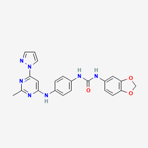 molecular formula C22H19N7O3 B2662897 1-(benzo[d][1,3]dioxol-5-yl)-3-(4-((2-methyl-6-(1H-pyrazol-1-yl)pyrimidin-4-yl)amino)phenyl)urea CAS No. 1203112-09-7