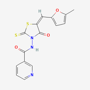 molecular formula C15H11N3O3S2 B2662899 N-[(5E)-5-[(5-甲基呋喃-2-基)甲亚甲基]-4-氧代-2-硫代-1,3-噻唑烷-3-基]吡啶-3-甲酰胺 CAS No. 315693-45-9