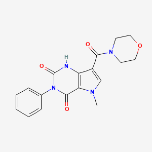 molecular formula C18H18N4O4 B2662901 5-甲基-7-(吗啉-4-甲酰基)-3-苯基-1H-吡咯并[3,2-d]嘧啶-2,4(3H,5H)-二酮 CAS No. 921830-07-1