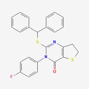 molecular formula C25H19FN2OS2 B2662907 2-(benzhydrylthio)-3-(4-fluorophenyl)-6,7-dihydrothieno[3,2-d]pyrimidin-4(3H)-one CAS No. 687562-32-9