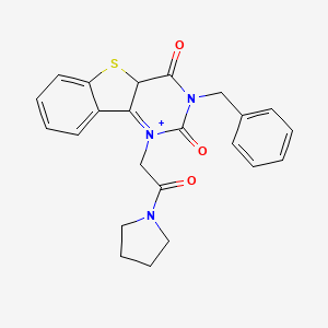 molecular formula C23H21N3O3S B2662917 5-Benzyl-3-[2-oxo-2-(pyrrolidin-1-yl)ethyl]-8-thia-3,5-diazatricyclo[7.4.0.0^{2,7}]trideca-1(9),2(7),10,12-tetraene-4,6-dione CAS No. 902450-04-8