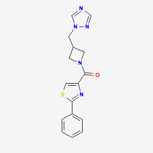 molecular formula C16H15N5OS B2662924 (3-((1H-1,2,4-三唑-1-基)甲基)氮杂环丁烷-1-基)(2-苯基噻唑-4-基)甲酮 CAS No. 2319787-47-6