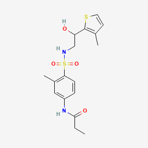 molecular formula C17H22N2O4S2 B2662942 N-(4-(N-(2-hydroxy-2-(3-methylthiophen-2-yl)ethyl)sulfamoyl)-3-methylphenyl)propionamide CAS No. 1448075-51-1