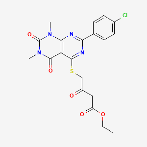 molecular formula C20H19ClN4O5S B2662948 Ethyl 4-((2-(4-chlorophenyl)-6,8-dimethyl-5,7-dioxo-5,6,7,8-tetrahydropyrimido[4,5-d]pyrimidin-4-yl)thio)-3-oxobutanoate CAS No. 893919-48-7