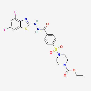 molecular formula C21H21F2N5O5S2 B2662950 对乙酰基 4-((4-(2-(4,6-二氟苯并[d]噻唑-2-基)肼甲酰)苯基)磺酰)哌嗪-1-羧酸酯 CAS No. 851988-37-9