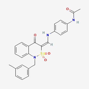 molecular formula C25H23N3O4S B2662956 N-[4-({(E)-[1-(3-甲基苯基)-2,2-二氧代-4-氧代-1,4-二氢-3H-2,1-苯并噻嗪-3-基甲烯]甲基}氨基)苯基]乙酰胺 CAS No. 892309-18-1
