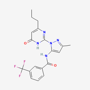molecular formula C19H18F3N5O2 B2662959 N-(3-甲基-1-(6-氧代-4-丙基-1,6-二氢嘧啶-2-基)-1H-吡唑-5-基)-3-(三氟甲基)苯甲酰胺 CAS No. 1002932-32-2