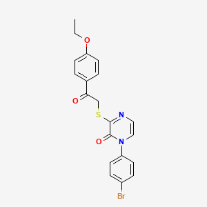 molecular formula C20H17BrN2O3S B2662980 1-(4-bromophenyl)-3-((2-(4-ethoxyphenyl)-2-oxoethyl)thio)pyrazin-2(1H)-one CAS No. 946300-71-6