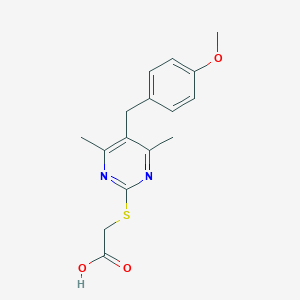 molecular formula C16H18N2O3S B2662985 2-[5-[(4-Methoxyphenyl)methyl]-4,6-dimethylpyrimidin-2-yl]sulfanylacetic acid CAS No. 2416230-01-6