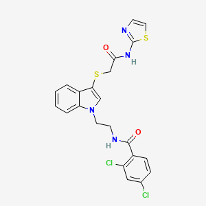 molecular formula C22H18Cl2N4O2S2 B2662988 2,4-dichloro-N-(2-(3-((2-oxo-2-(thiazol-2-ylamino)ethyl)thio)-1H-indol-1-yl)ethyl)benzamide CAS No. 532975-60-3