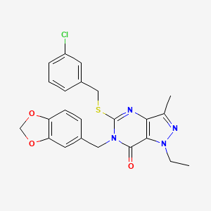 molecular formula C23H21ClN4O3S B2662997 6-(benzo[d][1,3]dioxol-5-ylmethyl)-5-((3-chlorobenzyl)thio)-1-ethyl-3-methyl-1H-pyrazolo[4,3-d]pyrimidin-7(6H)-one CAS No. 1358830-77-9