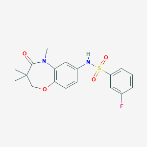 molecular formula C18H19FN2O4S B2663006 3-fluoro-N-(3,3,5-trimethyl-4-oxo-2,3,4,5-tetrahydrobenzo[b][1,4]oxazepin-7-yl)benzenesulfonamide CAS No. 922023-14-1