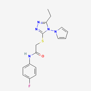 molecular formula C16H16FN5OS B2663011 2-{[5-ethyl-4-(1H-pyrrol-1-yl)-4H-1,2,4-triazol-3-yl]sulfanyl}-N-(4-fluorophenyl)acetamide CAS No. 896289-14-8