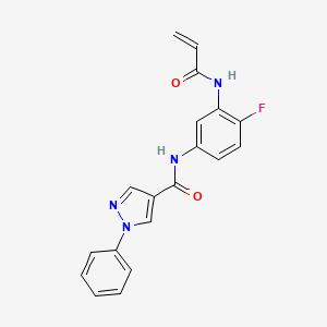 molecular formula C19H15FN4O2 B2663020 N-[4-fluoro-3-(prop-2-enoylamino)phenyl]-1-phenylpyrazole-4-carboxamide CAS No. 2201361-80-8