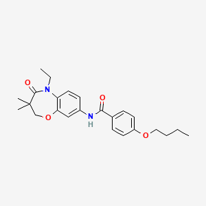 molecular formula C24H30N2O4 B2663034 4-丁氧基-N-(5-乙基-3,3-二甲基-4-氧代-2,3,4,5-四氢苯并[b][1,4]噁唑-8-基)苯甲酰胺 CAS No. 921561-83-3