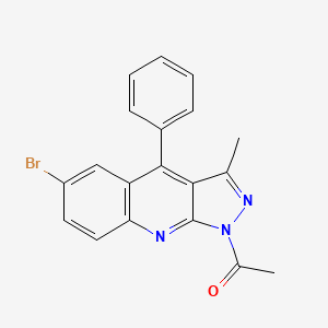 molecular formula C19H14BrN3O B2663053 1-(6-bromo-3-methyl-4-phenyl-1H-pyrazolo[3,4-b]quinolin-1-yl)ethanone CAS No. 304446-43-3