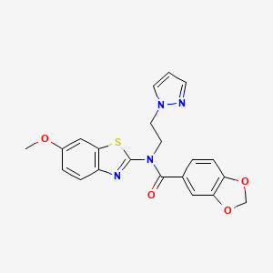 molecular formula C21H18N4O4S B2663054 N-(2-(1H-pyrazol-1-yl)ethyl)-N-(6-methoxybenzo[d]thiazol-2-yl)benzo[d][1,3]dioxole-5-carboxamide CAS No. 1171749-93-1